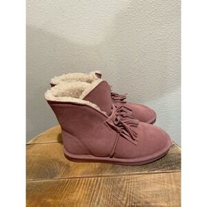 Bearpaw Christie Suede Sheepskin Fringe Boot Pink Size 8